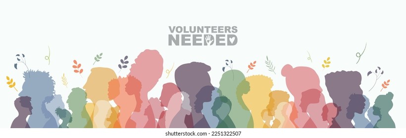 Pancarta de Voluntarios necesarios. Ilustración vectorial plana.