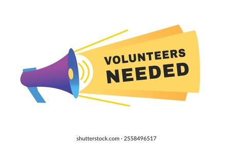 Volunteers needed banner vector sign graphic template design. Announce design with megaphone.