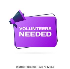 Volunteers needed icon. Flat, purple, megaphone icon, volunteers needed. Vector icon