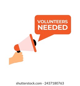 Volunteers needed speech bubble. Megaphone. Banner for business, marketing and advertising. Vector illustration.
