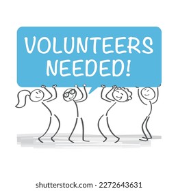 volunteers needed - stick figures with speech bubble