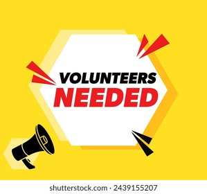 Volunteers needed - vector advertising banner with megaphone.