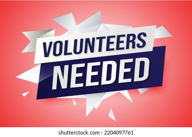Volunteers needed word concept vector illustration with lines 3d style for social media landing page, template, ui, web, mobile app, poster, banner, flyer, background, gift card, coupon, label