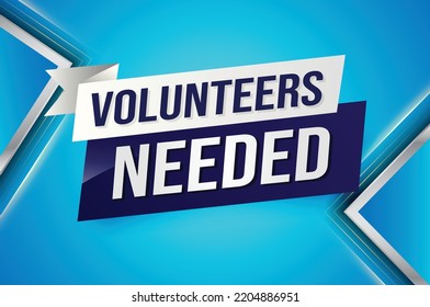 Volunteers needed word concept vector illustration with lines 3d style for social media landing page, template, ui, web, mobile app, poster, banner, flyer, background, gift card, coupon, label