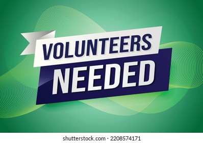 Volunteers needed word concept vector illustration with lines 3d style for social media landing page, template, ui, web, mobile app, poster, banner, flyer, background, gift card, coupon, label
