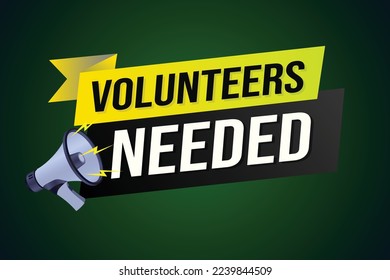 Volunteers needed word concept vector illustration with lines 3d style for social media landing page, template, ui, web, mobile app, poster, banner, flyer, background, gift card, coupon, label