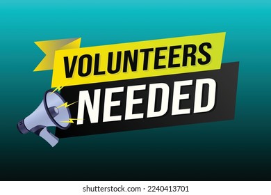 Volunteers needed word concept vector illustration with lines 3d style for social media landing page, template, ui, web, mobile app, poster, banner, flyer, background, gift card, coupon, label