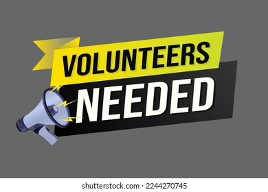 Volunteers needed word concept vector illustration with lines 3d style for social media landing page, template, ui, web, mobile app, poster, banner, flyer, background, gift card, coupon, label