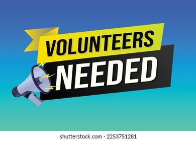 Volunteers needed word concept vector illustration with lines 3d style for social media landing page, template, ui, web, mobile app, poster, banner, flyer, background, gift card, coupon, label