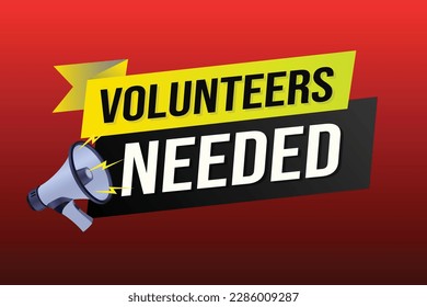 Volunteers needed word concept vector illustration with lines 3d style for social media landing page, template, ui, web, mobile app, poster, banner, flyer, background, gift card, coupon, label