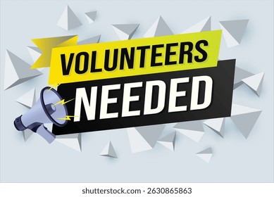 Volunteers needed word concept vector illustration with lines 3d style for social media landing page, template, ui, web, mobile app, poster, banner, flyer, background, gift card, coupon, label	