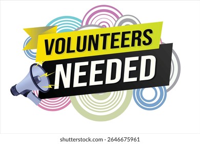 Volunteers needed word concept vector illustration with lines 3d style for social media landing page, template, ui, web, mobile app, poster, banner, flyer, background, gift card, coupon, label 