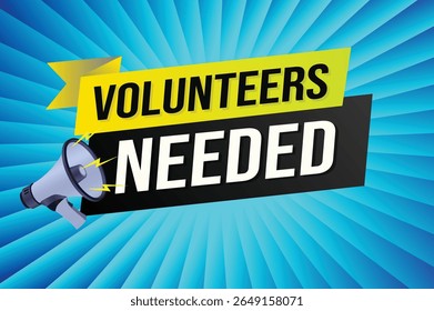 Volunteers needed word concept vector illustration with lines 3d style for social media landing page, template, ui, web, mobile app, poster, banner, flyer, background, gift card, coupon, label 