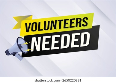 Volunteers needed word concept vector illustration with lines 3d style for social media landing page, template, ui, web, mobile app, poster, banner, flyer, background, gift card, coupon, label 