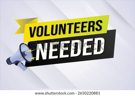 Volunteers needed word concept vector illustration with lines 3d style for social media landing page, template, ui, web, mobile app, poster, banner, flyer, background, gift card, coupon, label 