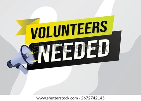 Volunteers needed word concept vector illustration with lines 3d style for social media landing page, template, ui, web, mobile app, poster, banner, flyer, background, gift card, coupon, label 