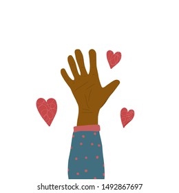 Volunteers palm. Hand of man who do charity. Vector illustration.