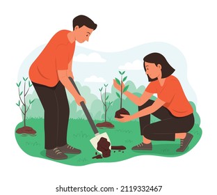 Volunteers Planting the Tree Together.