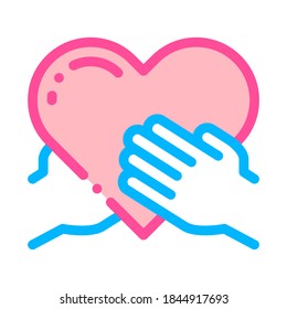 Los Voluntarios Apoyan Icono De Línea Delgada Vector Mano. Voluntarios, Organizaciones Benéficas, Dos Brazos Conservando Pictograma Lineal Del Corazón. Ilustración de donantes de sangre grande