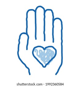 Volunteers Support Hand Love sketch icon vector. Hand drawn blue doodle line art isolated symbol illustration