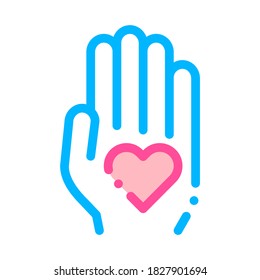 Voluntarios Apoyan Icono De Línea Delgada Vector De Amor Mano. Voluntarios de Apoyo, Organizaciones Benéficas, Dos Manos Manteniendo Pictograma Lineal Cardíaco. Ilustración de donantes de sangre grande