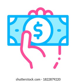 Volunteers Support Money Vector Thin Line Icon. Volunteers Support, Help Charitable Organizations, Hand Holding Money Dollar Linear Pictogram. People Silhouette Blood Donor Illustration