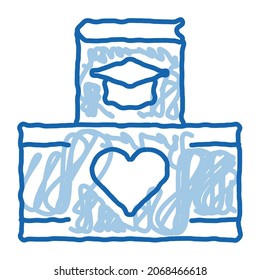 Voluntarios Soporte de la caja de estudio esbozar el vector de icono. Dibujo de la línea de doodle azul dibujado a mano ilustración de símbolo aislado