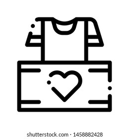 Volunteers Support Thing Box Vector Thin Line Icon. Volunteers Support, Help Charitable Organizations, Heart On Package With Clothing T-shirt Linear Pictogram. Contour Illustration