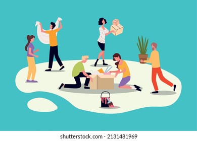 volunteers team working different tasks