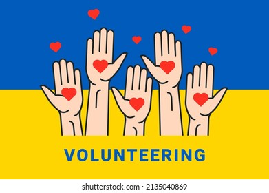 Volunteers Ukraine assistance hands concept. Ukraine people donate solidarity volunteer vector illustration