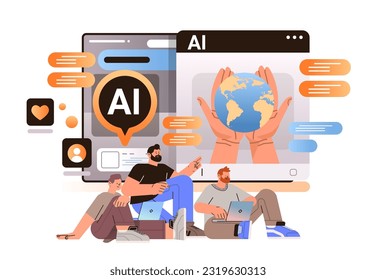 voluntarios que usan aplicación de computadora con ayuda de ai helper bot ayuda humanitaria asistente de ayuda voluntaria concepto