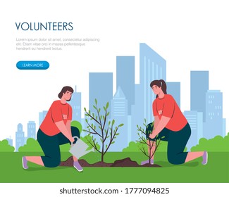 volunteers women with watering can planting design of Charity community care and work theme Vector illustration