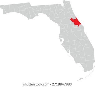 Volusia County on the Map of Florida State Editable Vector