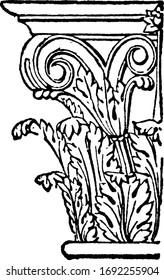 Volute of the Corinthian Capital, a principal ornament, vintage engraving.