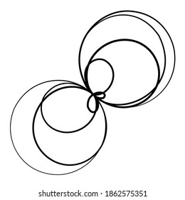 Volute, helix, spiral symbol, icon motif. Circular, radial line squiggle, squiggly bine, tendril design element. Doodle, scribble free-form line