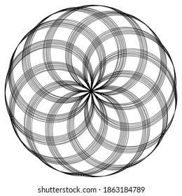 Volute, helix, spiral symbol, icon motif. Circular, radial line squiggle, squiggly bine, tendril design element. Doodle, scribble free-form line
