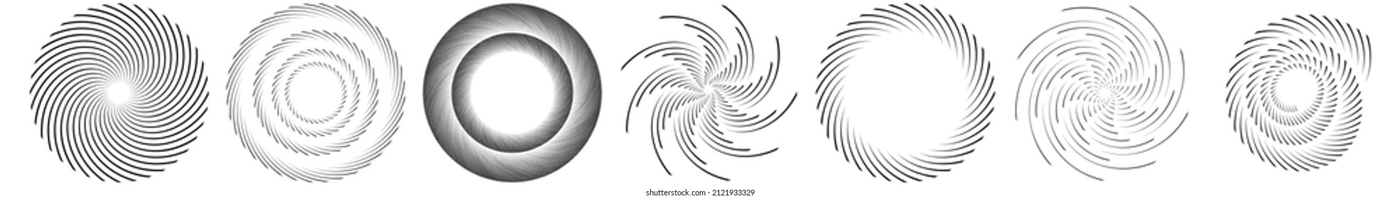 Volute, helix, vortex design element, icon. Spiral, swirl, twirl shape. Radial, radiating lines with rotation