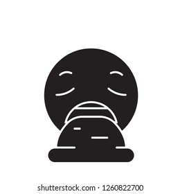 Vomit emoji black vector concept icon. Vomit emoji flat illustration, sign
