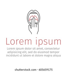 Vomit gesture by putting two fingers in mouth. Line icon. Vector sign for web graphic.