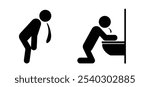 Vomit icon. Anxiety and vomiting. Sick person to vomiting in the wc. Stick figures or stickman and toilet logo. Restroom, bathroom toilets. Symptoms virus infection or hungover or drunk. Norovirus