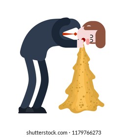 Vomit man. Puke Vector illustration. Retching cartoon. Vomitus