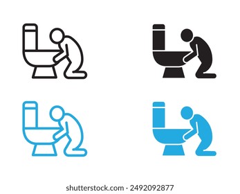 vomiting in bathroom icon black and white vector outline sign