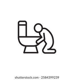 vomiting in bathroom icon black and white vector outline sign