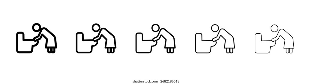 Vómitos en el baño Icono Ilustración plana Set Logo