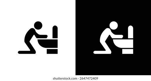 Erbrechen im Badezimmer Symbol Isolierte flache Vektorgrafik in Umrissen