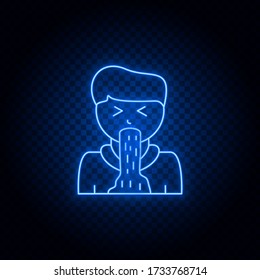Icono vómito del vector neón azul .Fondo transparente. Icono de vector de neón azul