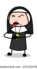 Vomiting - Cartoon Nun Lady Vector Illustration﻿