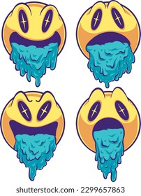 Vomiting Emoticon Four Expression Illustration