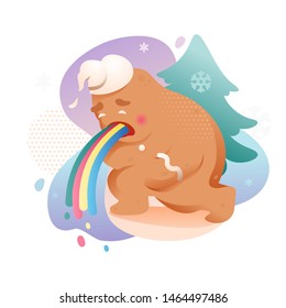 Vomiting gingerbread man. Negative emotions. Vector illustration of Christmas sticker, seasonal illustration in modern style. 