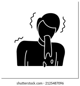 Vomiting Glyph Icon. Man Throwing Up. Heat Stroke, Brain Damage, Food Poisoning And Serious Medical Condition Signs And Symptoms. Filled Flat Sign. Isolated Silhouette Vector Illustration